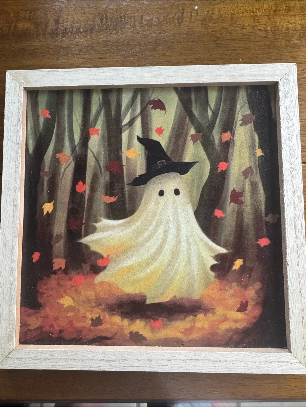 Halloween Decor Wooden Whimsical Framed Ghost Art